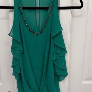 Green Sleeveless Top with Beaded Neckline